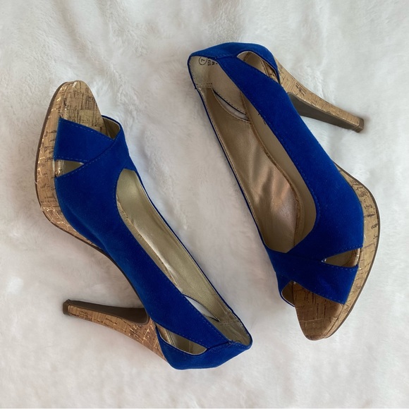 Royal Blue Peep Toe Heels Size 7 - Picture 8 of 9